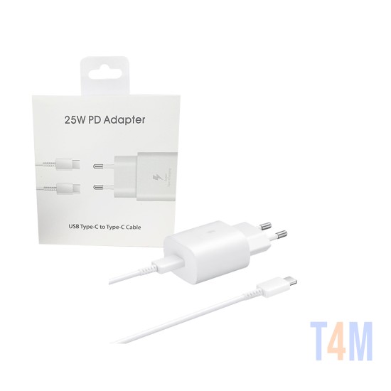 Adaptador de Viagem EP-TA800NB USB Tipo C 25 W com Cabo Tipo C para Tipo C (5A) Branco